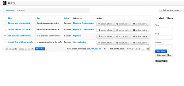 SonataAdminBundle Dashboard