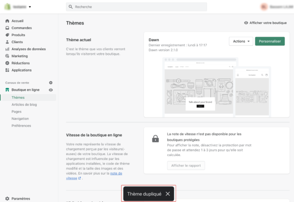 Duplication theme Shopify